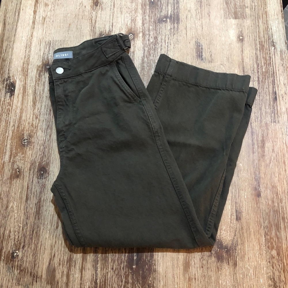 DL1961 wide leg olive green flare denim